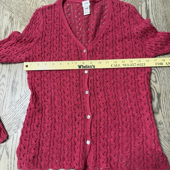 J. Jill Red Pink Medium Open Knit Button Front Cardigan Fairy Cottagecore - Picture 5 of 7